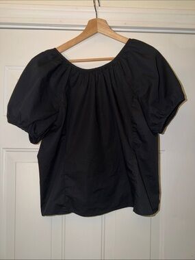 J. Crew Black Puff-Sleeve Deep-V back  Top. Sz 16 Minimalist